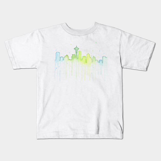 Seattle Skyline Watercolor Kids T-Shirt by Olechka